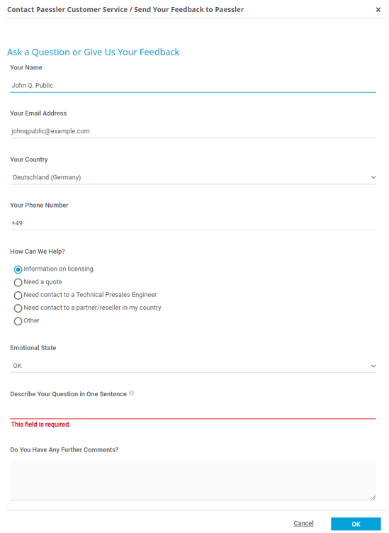 Contact Paessler Customer Service Form Contact Paessler Customer Service Form