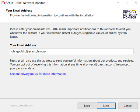 Setup Dialog: Your Email Address